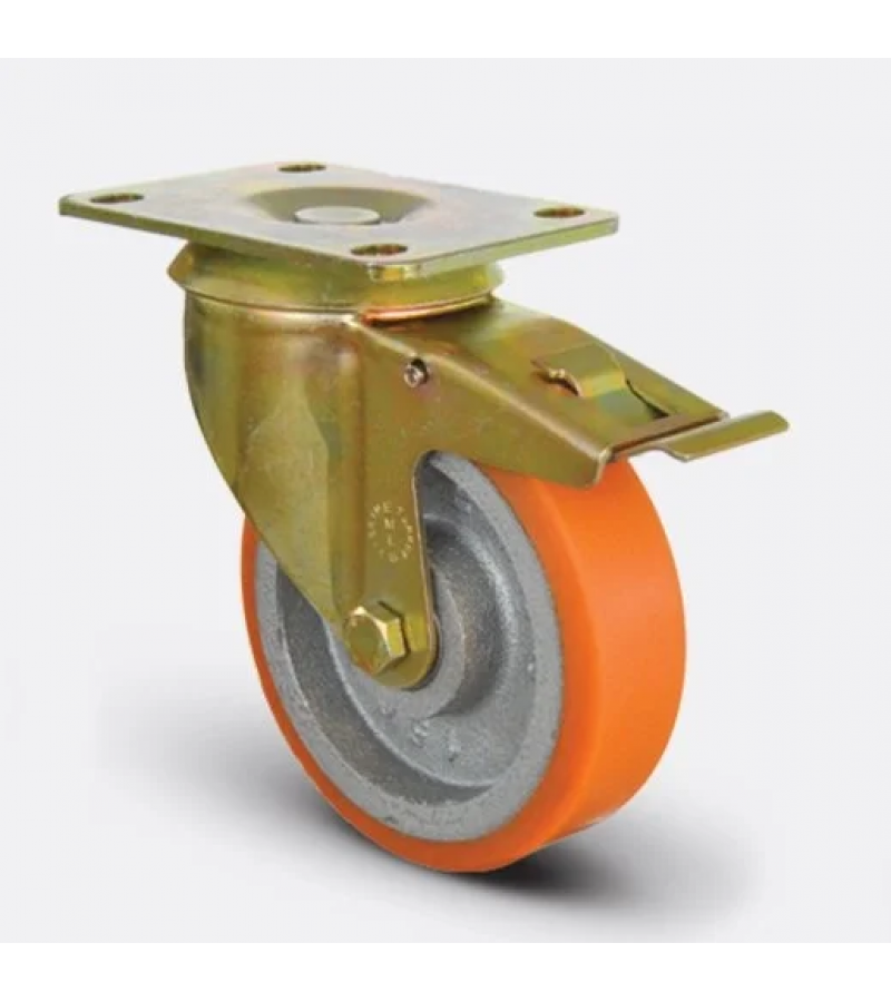 Döner Tablalı Frenli Döküm Üzeri Poliüretan Kaplı Tekerlek Çap:80 Döner Tablalı Frenli Döküm Üzeri Poliüretan Kaplı Tekerlek Çap:80