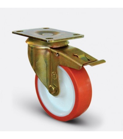 Döner Tablalı Frenli Poliamid Üzeri Poliüretan Kaplı Burçlu Tekerlek Çap:80 Döner Tablalı Frenli Poliamid Üzeri Poliüretan Kaplı Burçlu Tekerlek Çap:80