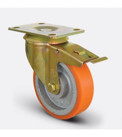 Döner Tablalı Frenli Döküm Üzeri Poliüretan Kaplı Tekerlek Çap:100